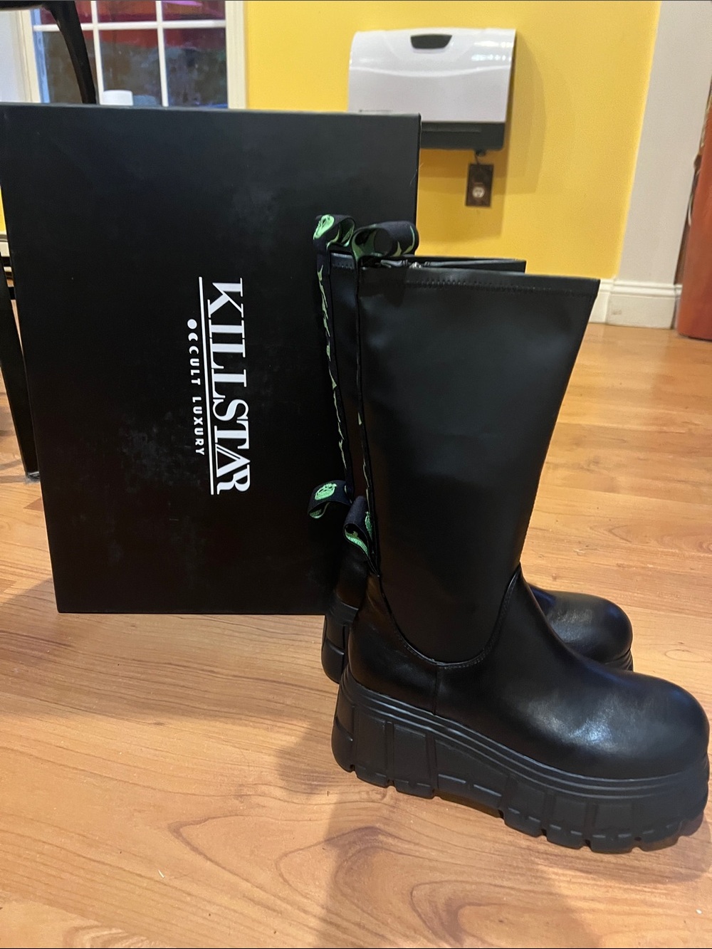 Killstar Black Chunky Platform everlasting tall Mid-Calf 7 Boots nwt